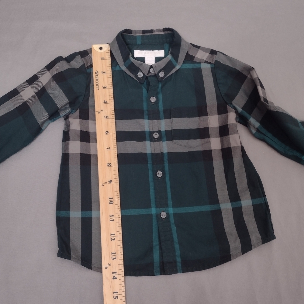 Burberry Children Green Checked Plaid Long Sleeve Button Down Dress Shirt 18M - Picture 13 of 14
